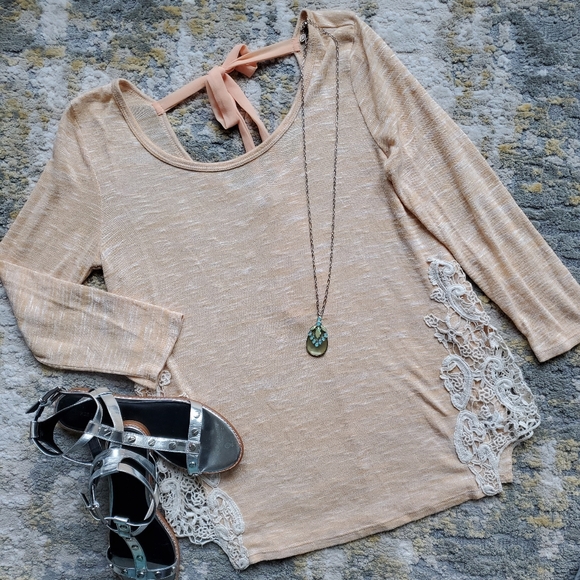 Charming Charlie Crochet Detail Peach Knit Top - Picture 10 of 11